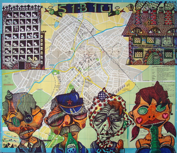 Tara - Sibiu, Capitala europeana a coruptiei 2007 II, desen, 66 x 80 cm, 2007