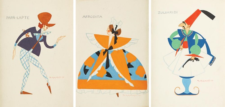 Theodor_Kiriacoff_Suruceanu_Afrodita, Papă-Lapte, Zuliaridi (Schiţe de costum pentru piesa de teatru Kir Zuliaridi, stagiunea 1930 - 1931, Teatrul Naţional Iaşi)