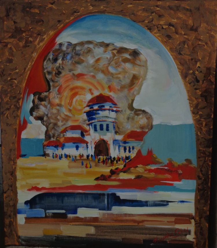 Gheorghe Constantin, acrilic pe panza, 'Manastirea Dervent'
