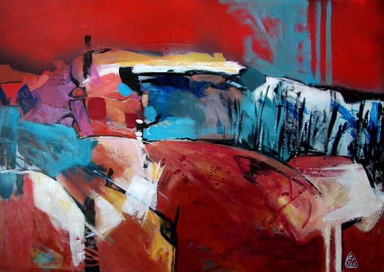 Impressions of Red, acrylic on PFL, 50_70_cm