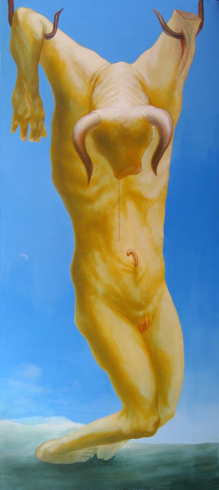 Alexandru Radvan - Adorator, acrilic pe panza, 200 x 90 cm, 2004