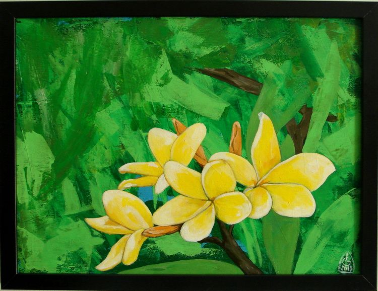 Golden Plumerias, acrylic on canvas, 40 x 50 cm
