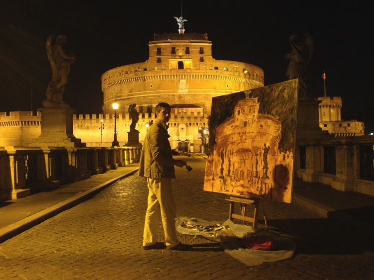 Pictand pe ponte Sant Angelo la Roma