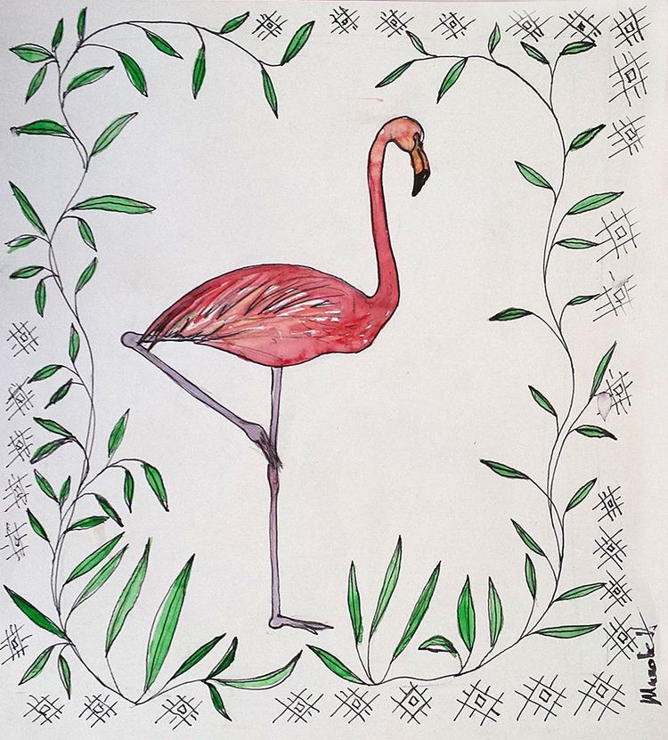 flamingo_ acuarela si penita pe hartie_autor Alina  Manole